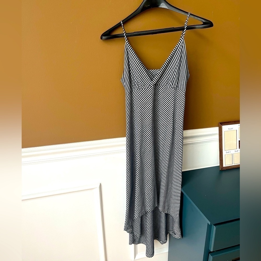 Lily Bleu Beach High Low Grey and Blue Diagonal striped  Dress Size Small